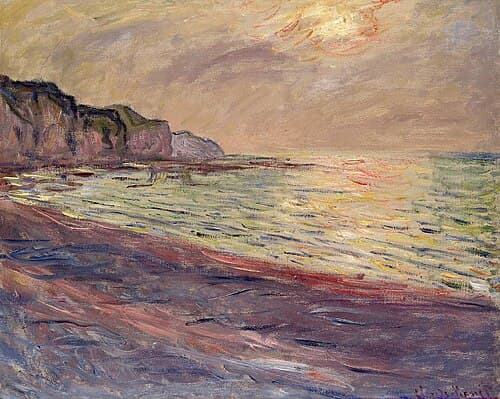 Beach in Pourville, setting sun.