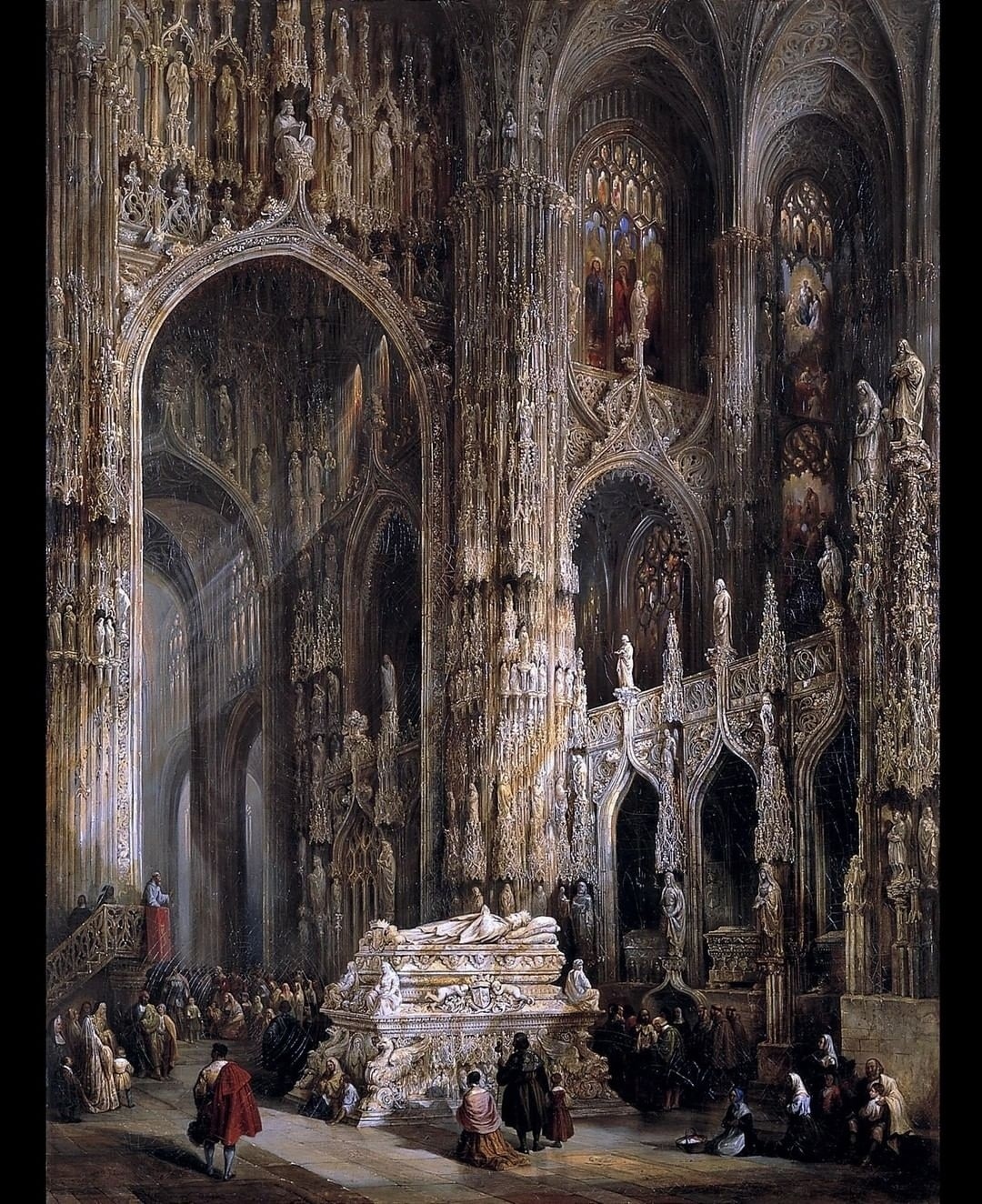 Oil on canvas, Jenaro Pérez Villaamil (1807–1854), View of the Interior of a Cathedral.
