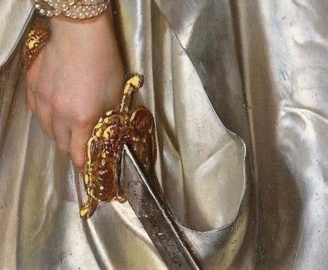 The young woman holds a sword, implying a connection to a darker story. Another figure lowers a severed head into a bag, hinting at a gruesome scene. Read more now | Academia Aesthetics